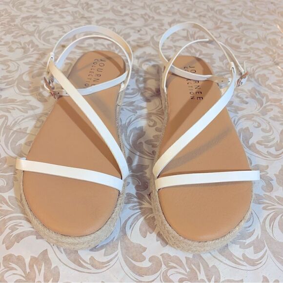 Journee Collection Sandals Wrap Around Ankle Strap White Vegan Leather Sz 6.5 - Picture 1 of 6
